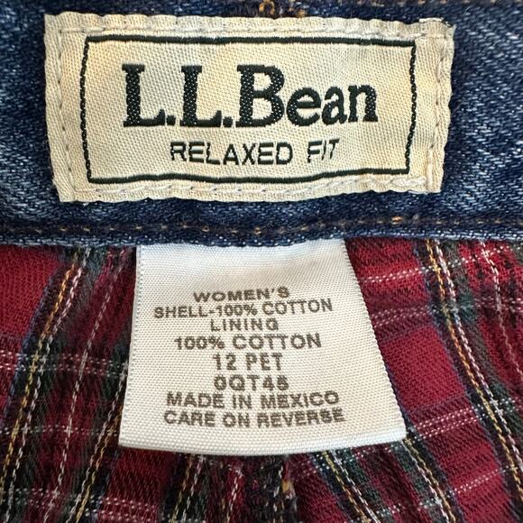 Women's VTG 90's LL Bean Red Blue Flannel Lined Relaxed Fit Denim Jeans Size 12P - Picture 6 of 8